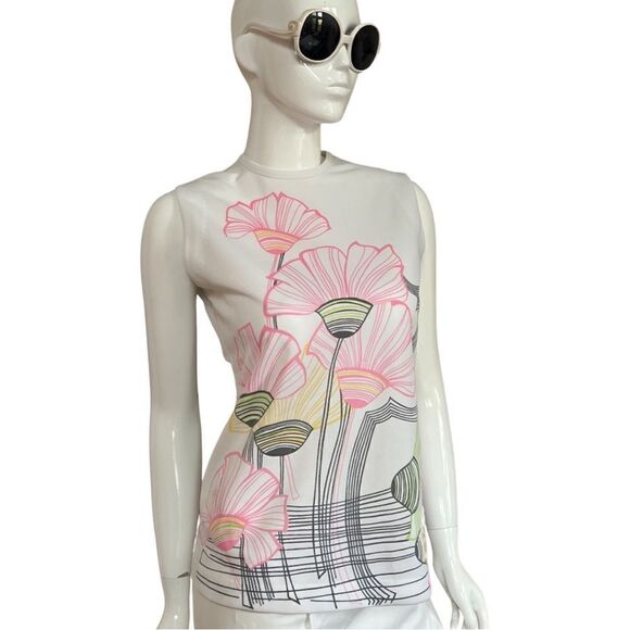 Mod 1960s Handmade One of a Kind Floral Sleeveless Shift Blouse - Picture 3 of 11